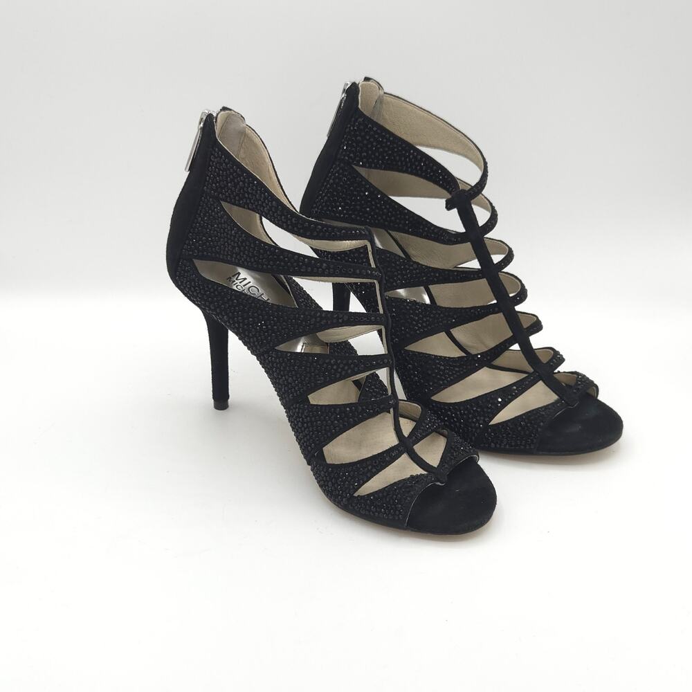 MICHAEL KORS Women's Caged Sparkle Heels Black Tan Zip Up Stiletto Size 6 - Picture 3 of 12